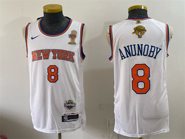 Men's New Yok Knicks #8 OG Anunoby White 2026 Finals Champions Patch Statement Edition Stitched Jersey